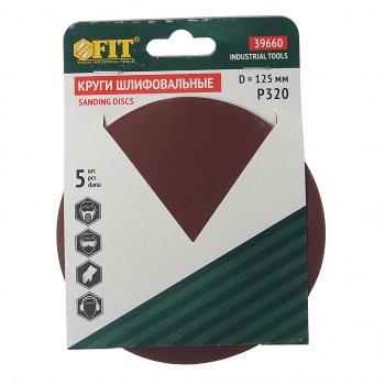 105 р. Бумага наждачная на липучке D125 P320 5шт. FIT FIT 39660  с доставкой в г. Кемерово. Увеличить фотографию 1
