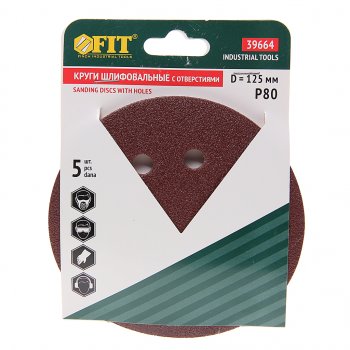 105 р. Бумага наждачная на липучке D125 P80 8 отверстий 5шт. FIT FIT 39664  с доставкой в г. Кемерово. Увеличить фотографию 1