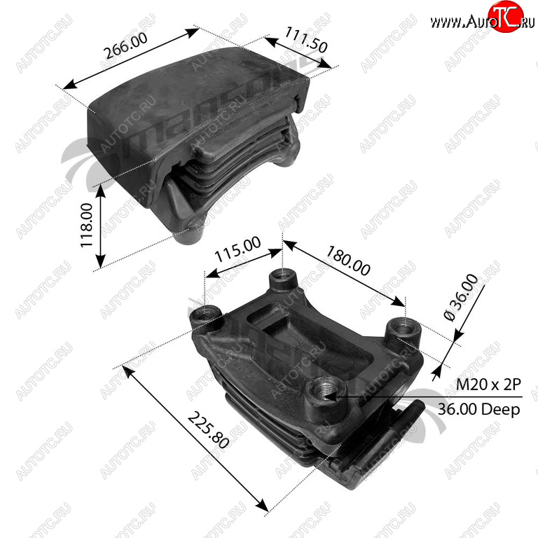 5 899 р. Подушка MAN TGA рессоры правая (263.9х147.2х124мм) MANSONS MANSONS 400.512 MANSONS 400.512  с доставкой в г. Кемерово