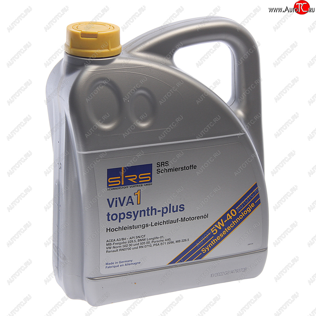 5 749 р. Масло моторное VIVA 1 TOPSYNTH Plus 5W40 синт.4л SRS SRS 4033885001615  с доставкой в г. Кемерово