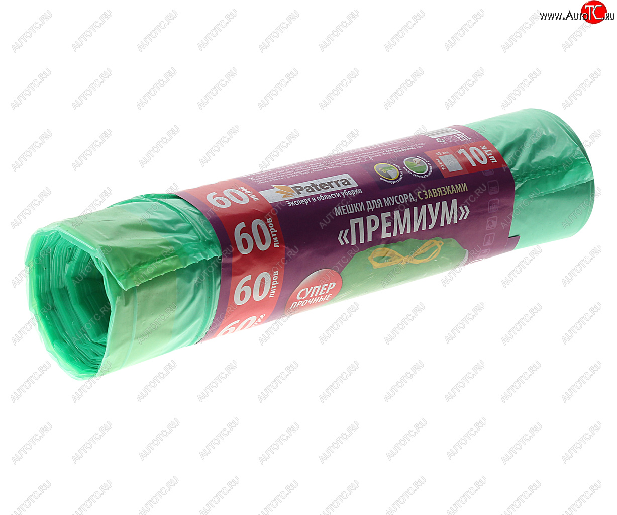 127 р. Мешок для мусора 60л 25мкм 10шт. с завязками PREMIUM PATERRA PATERRA 41040404012404013  с доставкой в г. Кемерово