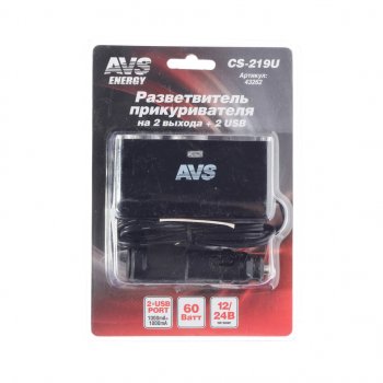 749 р. Разветвитель прикуривателя 2-х гнездовой 12-24V 2USB AVS AVS 43262  с доставкой в г. Кемерово. Увеличить фотографию 1