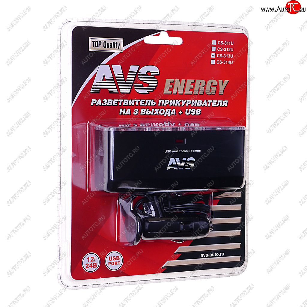 549 р. Разветвитель прикуривателя 3-х гнездовой 12-24V 1USB AVS AVS 43266  с доставкой в г. Кемерово