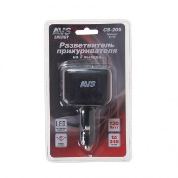 429 р. Разветвитель прикуривателя 2-х гнездовой 12-24V с подсветкой AVS AVS 43745  с доставкой в г. Кемерово. Увеличить фотографию 1