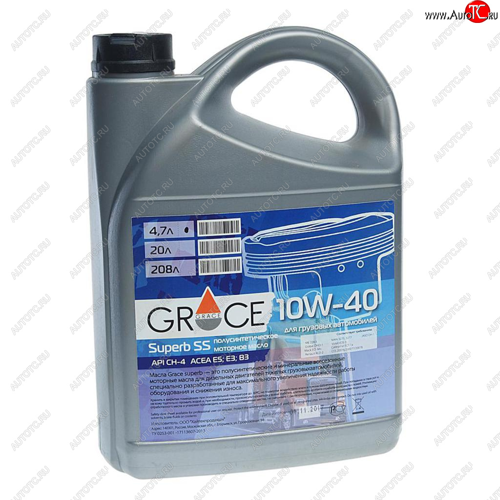 2 099 р. Масло дизельное Superb SS CH-4SJ E5,E3 A2B3 10W40 псинт.5л GRACE GRACE 4603728810447  с доставкой в г. Кемерово