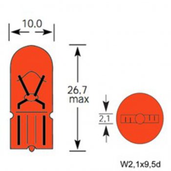 21 р. Лампа 12V WY5W W2.1x9.5d 30лм желтая Amber TESLAFT (Россия) TESLAFT 4631111142899  с доставкой в г. Кемерово. Увеличить фотографию 2