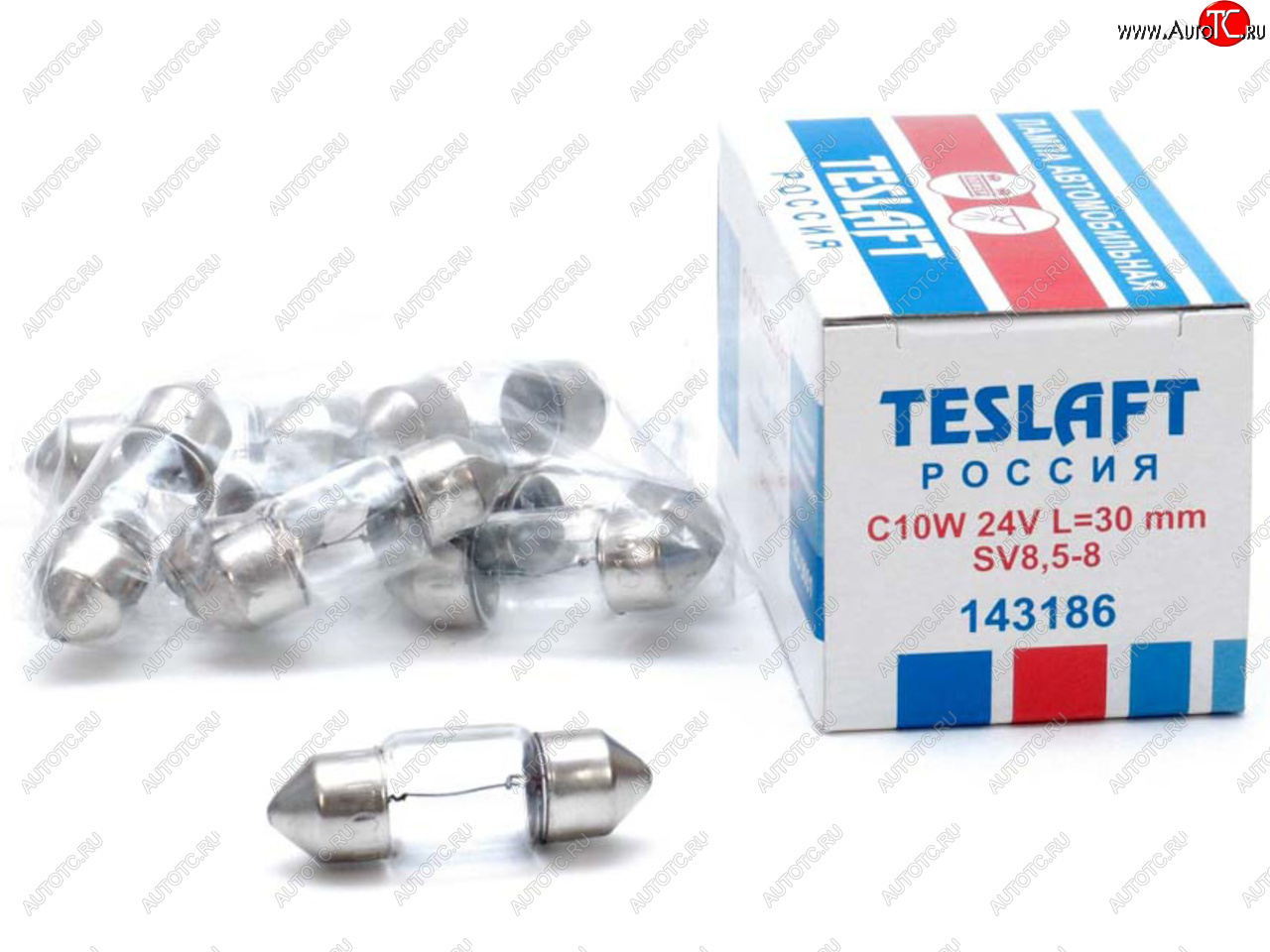 43 р. Лампа 24V C10W SV8.5-8 30мм 110лм TESLAFT (Россия) TESLAFT 4631111143186  с доставкой в г. Кемерово