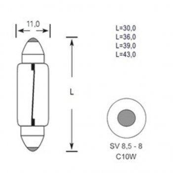 36 р. Лампа 12V C10W SV8.5-8 39мм 110лм TESLAFT (Россия) TESLAFT 4631111143216 TESLAFT 4631111143216  с доставкой в г. Кемерово. Увеличить фотографию 2