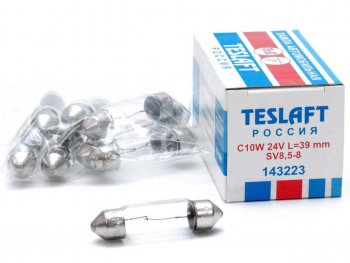 43 р. Лампа 24V C10W SV8.5-8 39мм 110лм TESLAFT (Россия) TESLAFT 4631111143223  с доставкой в г. Кемерово. Увеличить фотографию 1