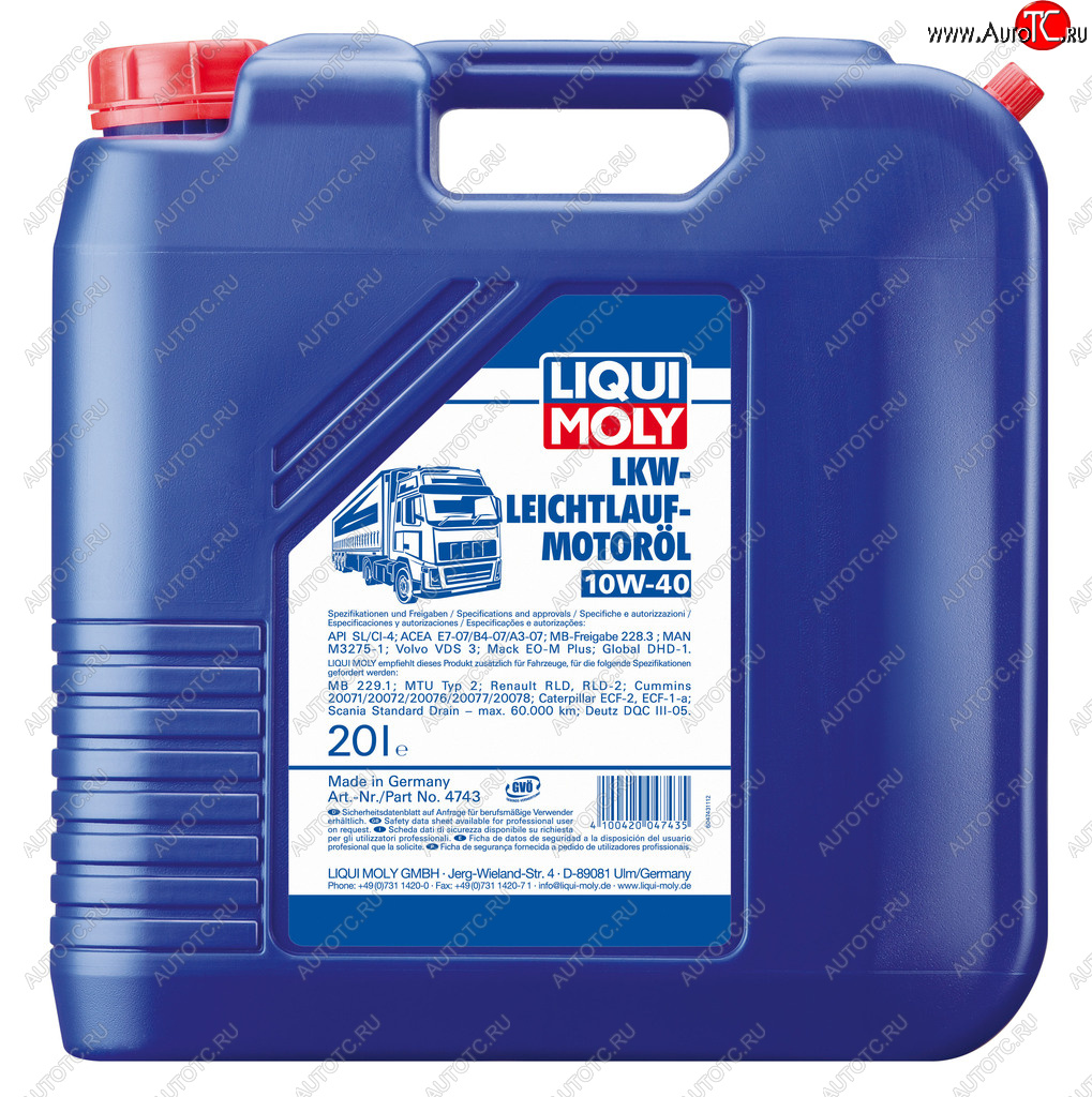 21 449 р. Масло моторное LKW-LEICHTLAUF 10W40 синт.20л LIQUI MOLY LIQUI MOLY 4743  с доставкой в г. Кемерово