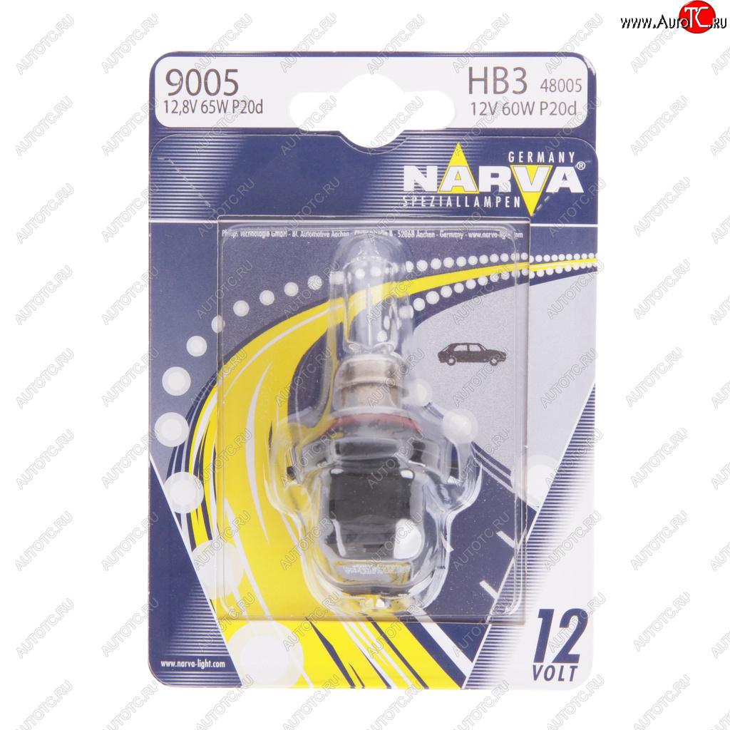 419 р. Лампа 12V HB3 65W P20d блистер (1шт.) Standard NARVA NARVA 480054000  с доставкой в г. Кемерово