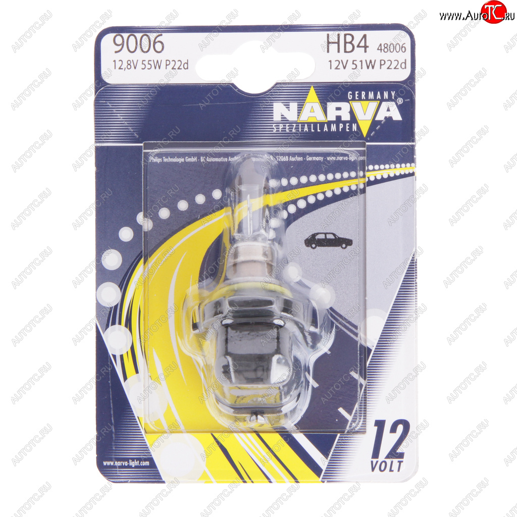 429 р. Лампа 12V HB4(9006) 51W P22d блистер (1шт.) Standard NARVA NARVA 480064000  с доставкой в г. Кемерово