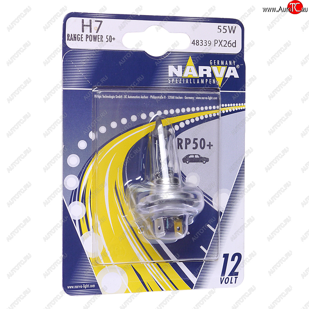 699 р. Лампа 12V H7 55W PX26d +50% блистер (1шт.) Range Power 50+ NARVA NARVA 483394000  с доставкой в г. Кемерово