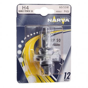 419 р. Лампа 12V H4 6055W P43t-38 +50% блистер (1шт.) Range Power 50+ NARVA NARVA 488614000  с доставкой в г. Кемерово. Увеличить фотографию 1
