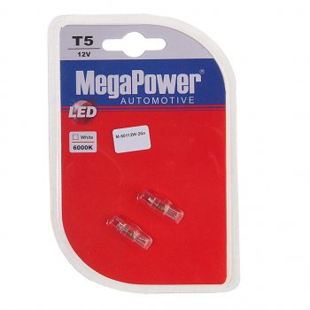 39 р. Лампа светодиодная 12V T5 W2x4.6d 6000K бесцокольная блистер (2шт.) MEGAPOWER MEGAPOWER-AUTOMOTIVE 50112w-2бл  с доставкой в г. Кемерово. Увеличить фотографию 1