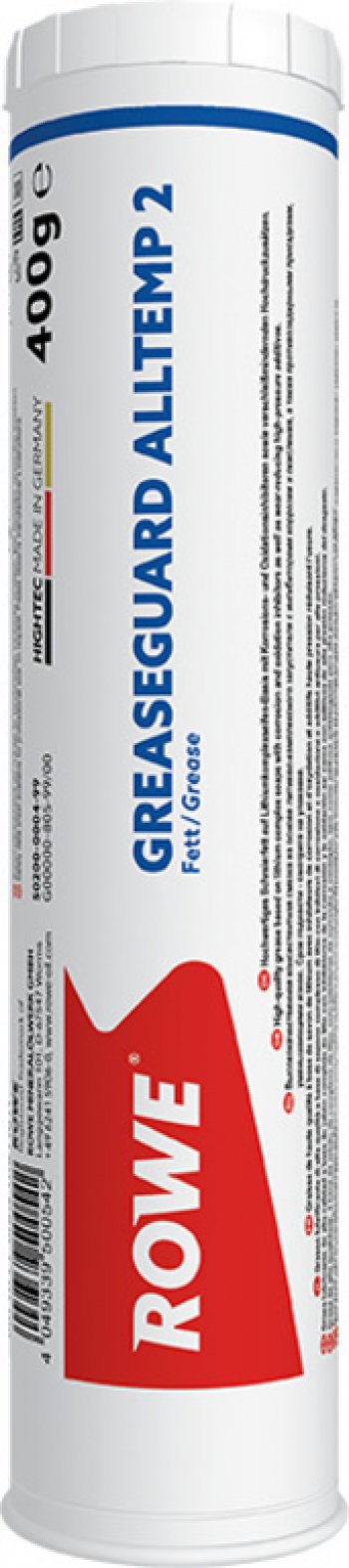 959 р. Смазка литиевая высокотемпературная HIGHTEC GREASEGUARD ALLTEMP 2 NLGI 2 400г картридж (синяя) ROWE ROWE 50200-0004-99  с доставкой в г. Кемерово. Увеличить фотографию 2