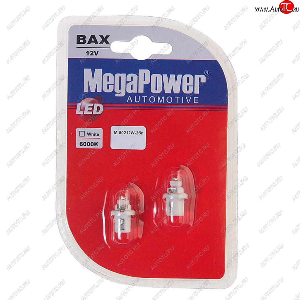 81 р. Лампа светодиодная 12V T5 W2x4.6d 6000K бесцокольная блистер (2шт.) MEGAPOWER MEGAPOWER-AUTOMOTIVE 50212w-2бл  с доставкой в г. Кемерово