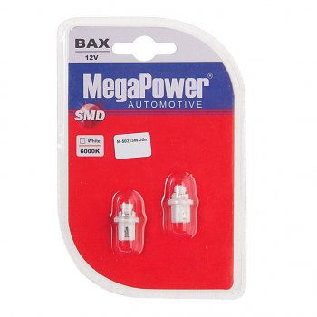 96 р. Лампа светодиодная 12V T5 W2x4.6d 6000K бесцокольная блистер (2шт.) MEGAPOWER MEGAPOWER-AUTOMOTIVE 50213w-2бл  с доставкой в г. Кемерово. Увеличить фотографию 1