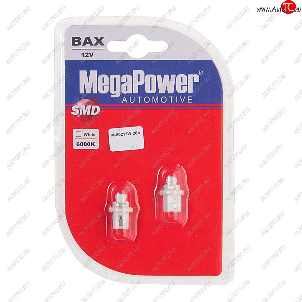 96 р. Лампа светодиодная 12V T5 W2x4.6d 6000K бесцокольная блистер (2шт.) MEGAPOWER MEGAPOWER-AUTOMOTIVE 50213w-2бл  с доставкой в г. Кемерово