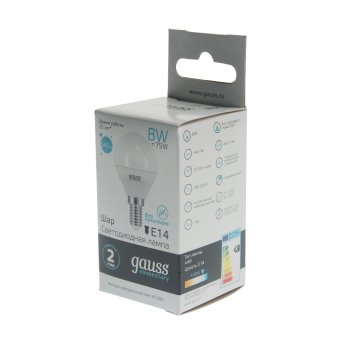 152 р. Лампа светодиодная E14 G45 8W (75W) 220V холодный GAUSS GAUSS 53128  с доставкой в г. Кемерово. Увеличить фотографию 2