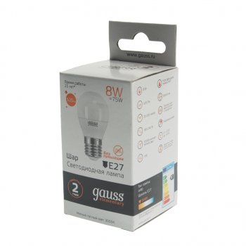 127 р. Лампа светодиодная E27 G45 8W (75W) 220V теплый GAUSS GAUSS 53218  с доставкой в г. Кемерово. Увеличить фотографию 2