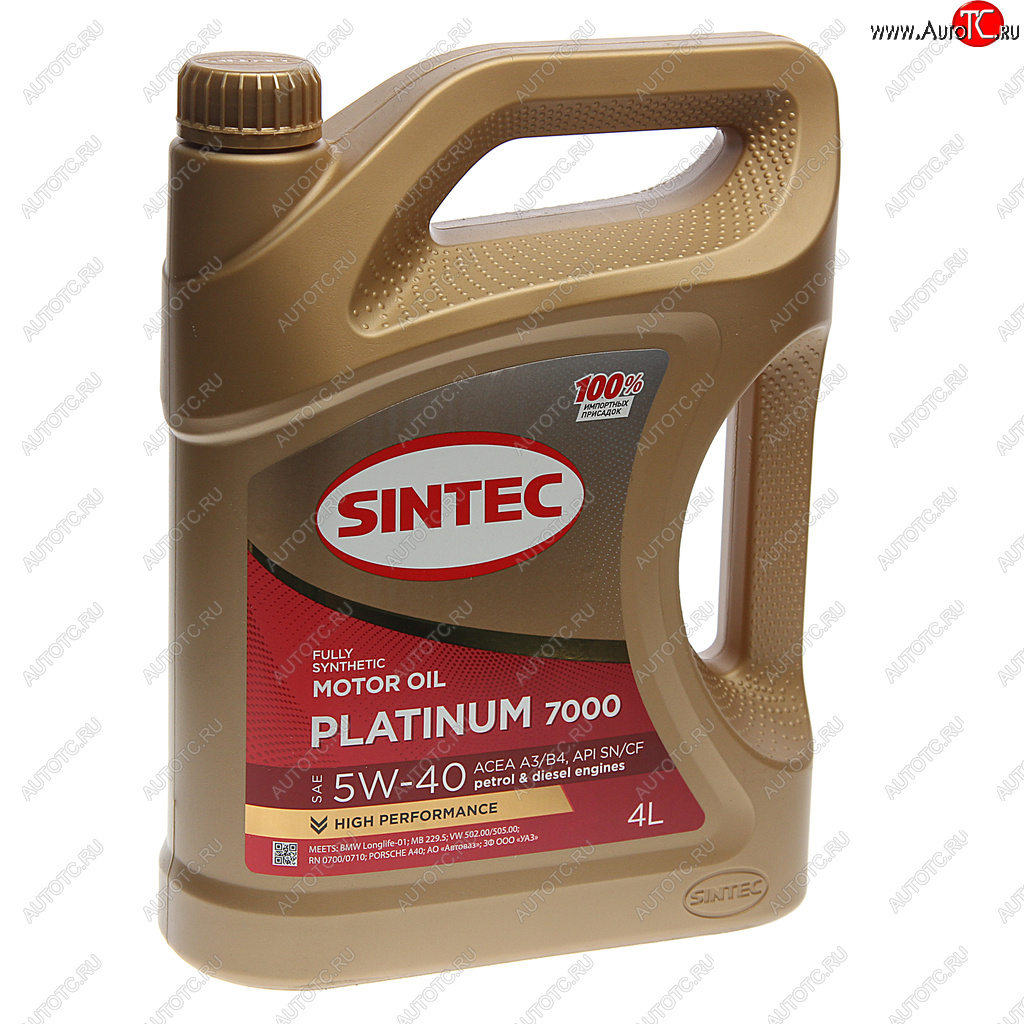 2 079 р. Масло моторное Platinum 7000 SNCFA3B4 5W40 синт.4л SINTEC SINTEC 600139  с доставкой в г. Кемерово