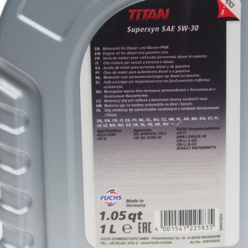 1 599 р. Масло моторное TITAN Supersyn 5W30 синт.1л FUCHS FUCHS 600930660  с доставкой в г. Кемерово. Увеличить фотографию 2