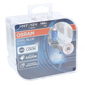 1 799 р. Лампа 12V H7 80W PX26d +50% 5500K бокс (2шт.) Cool Blue Boost OSRAM OSRAM 62210cbb-hcb  с доставкой в г. Кемерово. Увеличить фотографию 1