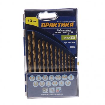 929 р. Набор сверл по металлу 1.5-6.5мм HSS Titanium (13шт.) ПРАКТИКА ПРАКТИКА 640-285  с доставкой в г. Кемерово. Увеличить фотографию 1