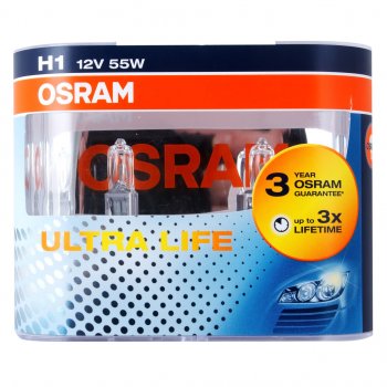 799 р. Лампа 12V H1 55W P14.5s бокс (2шт.) Ultra Life OSRAM OSRAM 64150ult-hcb  с доставкой в г. Кемерово. Увеличить фотографию 1