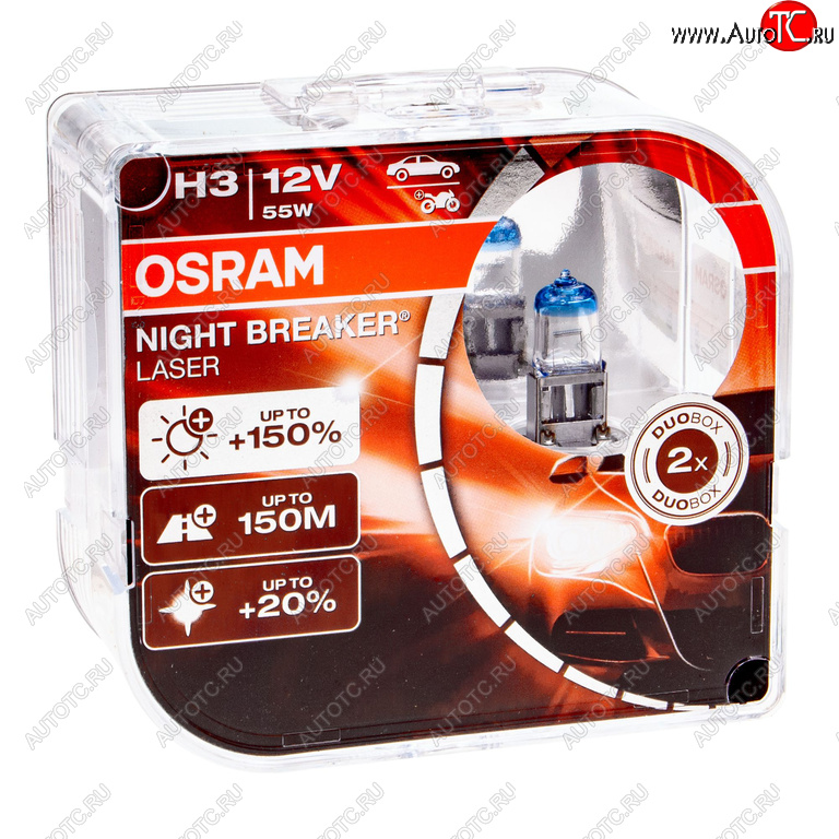 2 449 р. Лампа 12V H3 55W PK22s +150% 3400K бокс (2шт.) Night Breaker Laser OSRAM OSRAM 64151nl2(euro)  с доставкой в г. Кемерово