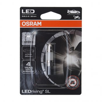 529 р. Лампа светодиодная 12V C5W SV8.5-8 36мм двухцокольная блистер (1шт.) OSRAM OSRAM 6418dwpбл  с доставкой в г. Кемерово. Увеличить фотографию 1