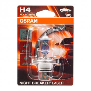 1 099 р. Лампа 12V H4 6055W P43t +150% 4050K блистер (1шт.) Night Breaker Laser OSRAM OSRAM 64193nlбл  с доставкой в г. Кемерово. Увеличить фотографию 1
