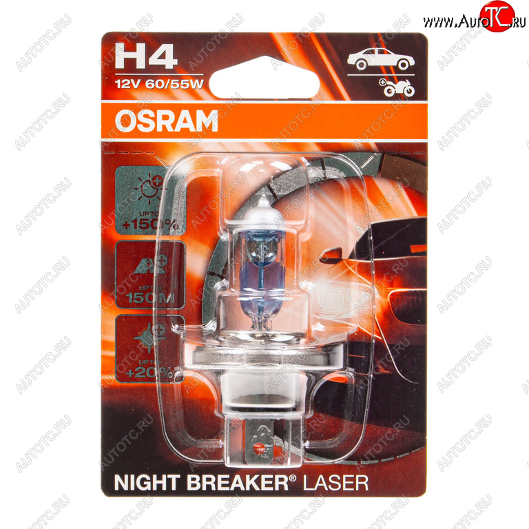 1 099 р. Лампа 12V H4 6055W P43t +150% 4050K блистер (1шт.) Night Breaker Laser OSRAM OSRAM 64193nlбл  с доставкой в г. Кемерово