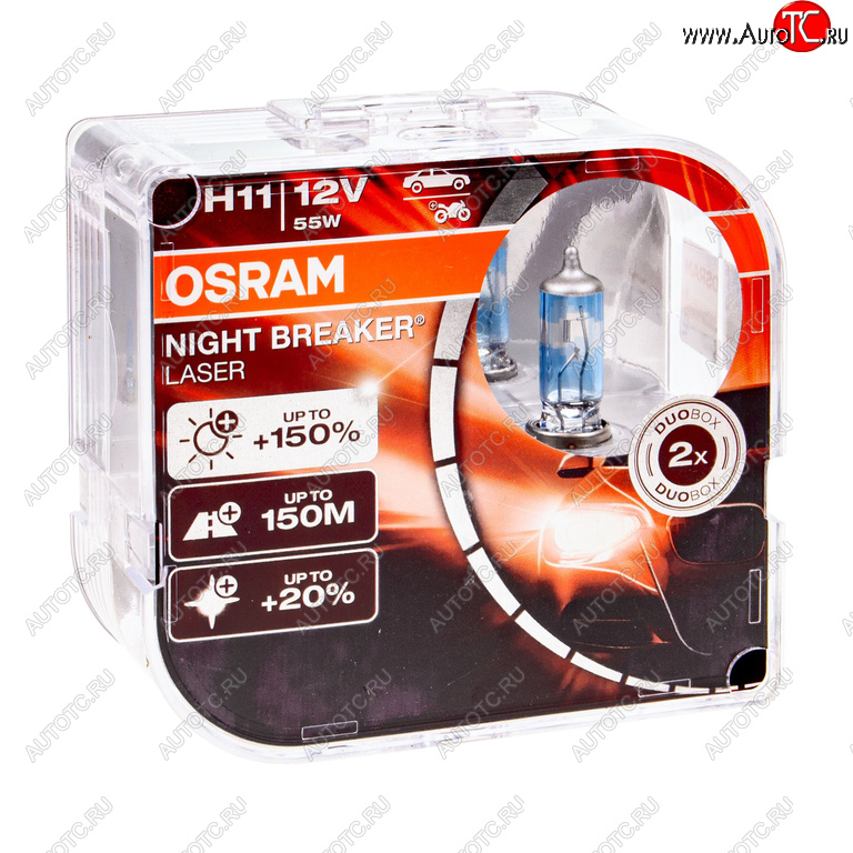 3 299 р. Лампа 12V H11 55W PGJ19-2 +150% 3750K бокс (2шт.) Night Breaker Laser OSRAM OSRAM 64211nl2(euro)  с доставкой в г. Кемерово
