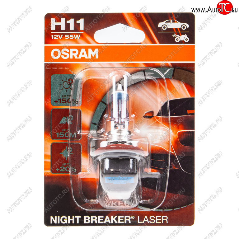 1 799 р. Лампа 12V H11 55W PGJ19-2 +150% 3750K блистер (1шт.) Night Breaker Laser OSRAM OSRAM 64211nlбл  с доставкой в г. Кемерово