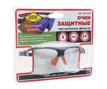 369 р. Очки защитные открытые прозрачные DDE DDE 647-628  с доставкой в г. Кемерово. Увеличить фотографию 1