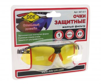 349 р. Очки защитные открытые желтые DDE DDE 647-635  с доставкой в г. Кемерово. Увеличить фотографию 1