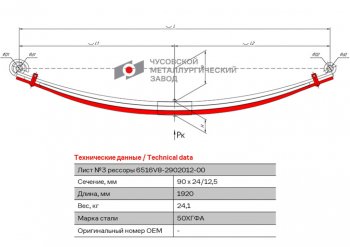 12 299 р. Лист рессоры МАЗ-6516,6430С передней №3 с хомутами L=1920мм ЧМЗ ЧМЗ 6516v8-2902050  с доставкой в г. Кемерово. Увеличить фотографию 1