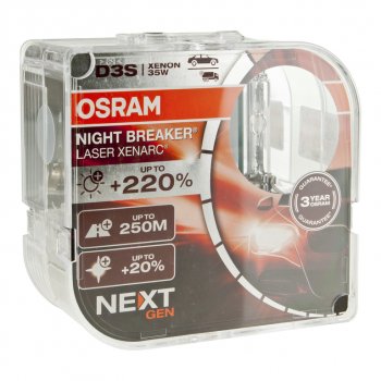 18 949 р. Лампа ксеноновая D3S 35W PK32d-5 +200% 4400K 42V евробокс (2шт.) Night Breaker Laser NextGen OSRAM OSRAM 66340xnn2(euro) OSRAM 66340xnn2(euro)  с доставкой в г. Кемерово. Увеличить фотографию 1