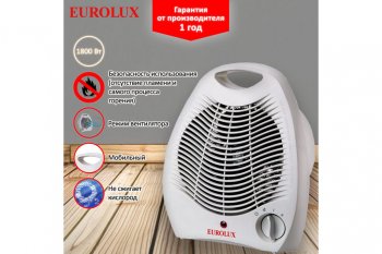 1 199 р. Тепловентилятор бытовой 2.00кВт (20кв.м) настольный белый EUROLUX EUROLUX 6728  с доставкой в г. Кемерово. Увеличить фотографию 2