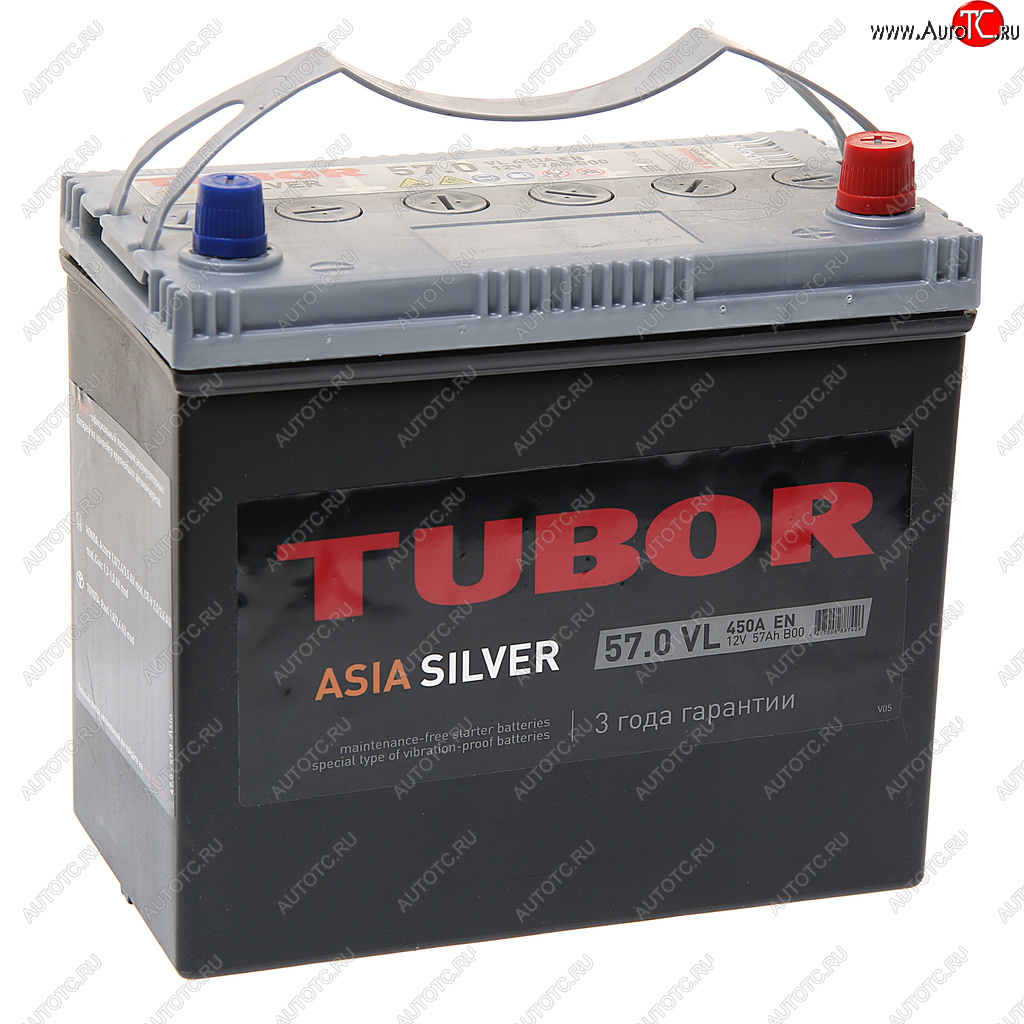 8 299 р. Аккумулятор TUBOR Asia Silver 57Ач обратная полярность TUBOR 6ст57(0) b24l  с доставкой в г. Кемерово