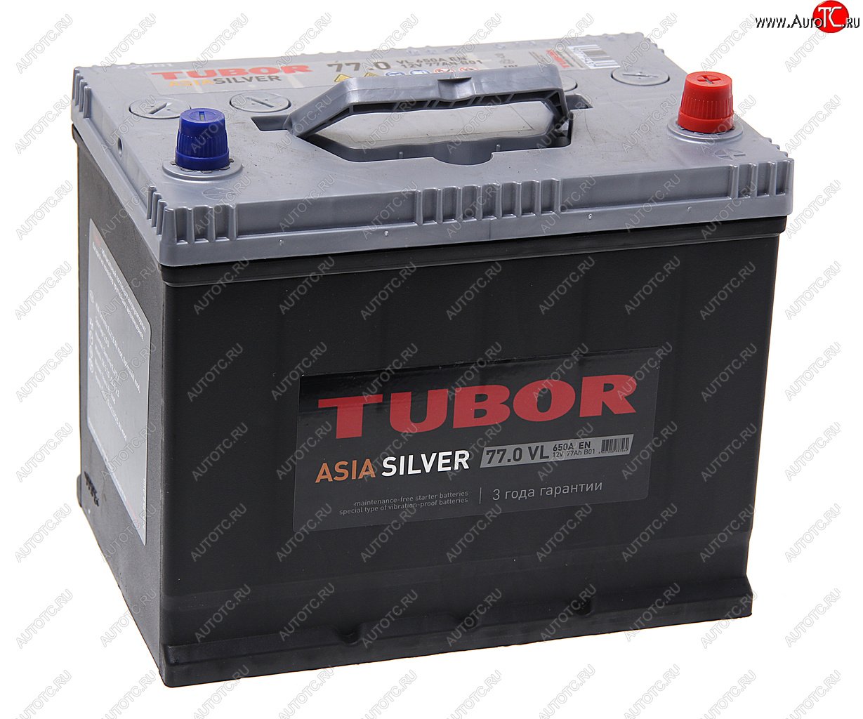 12 349 р. Аккумулятор TUBOR Asia Silver 77Ач обратная полярность TUBOR 6ст77(0) d26l  с доставкой в г. Кемерово
