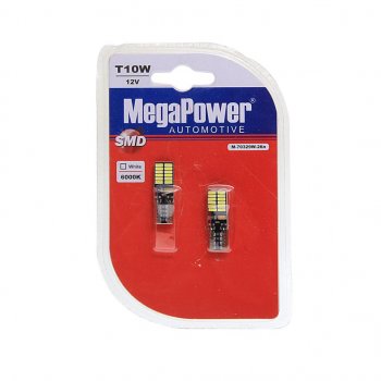 379 р. Лампа светодиодная 12V W5W T10 W2.1x9.5d 6000K 24 LED блистер (2шт.) MEGAPOWER MEGAPOWER-AUTOMOTIVE 70329w-2бл  с доставкой в г. Кемерово. Увеличить фотографию 1