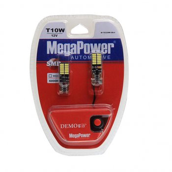 519 р. Лампа светодиодная 12V W5W T10 W2.1x9.5d 6000K 24 LED с тестером блистер (2шт.) MEGAPOWER MEGAPOWER-AUTOMOTIVE 70329w-2блт  с доставкой в г. Кемерово. Увеличить фотографию 1