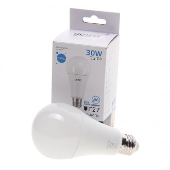 339 р. Лампа светодиодная E27 A67 30W(250W) 220V холодный GAUSS GAUSS 73239  с доставкой в г. Кемерово. Увеличить фотографию 1