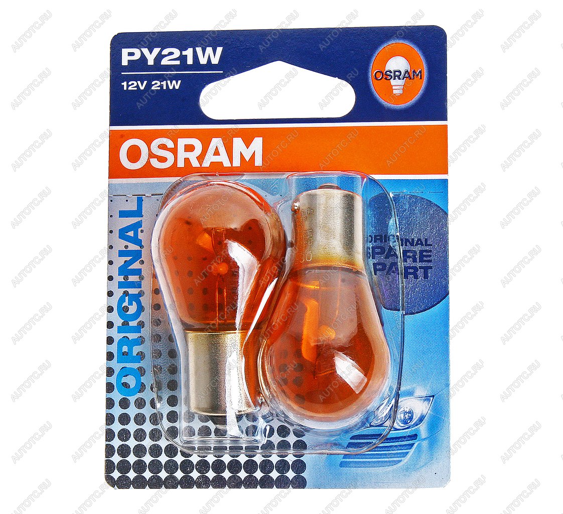 319 р. Лампа 12V PY21W BAU15s желтая блистер (2шт.) OSRAM OSRAM 7507-02b  с доставкой в г. Кемерово