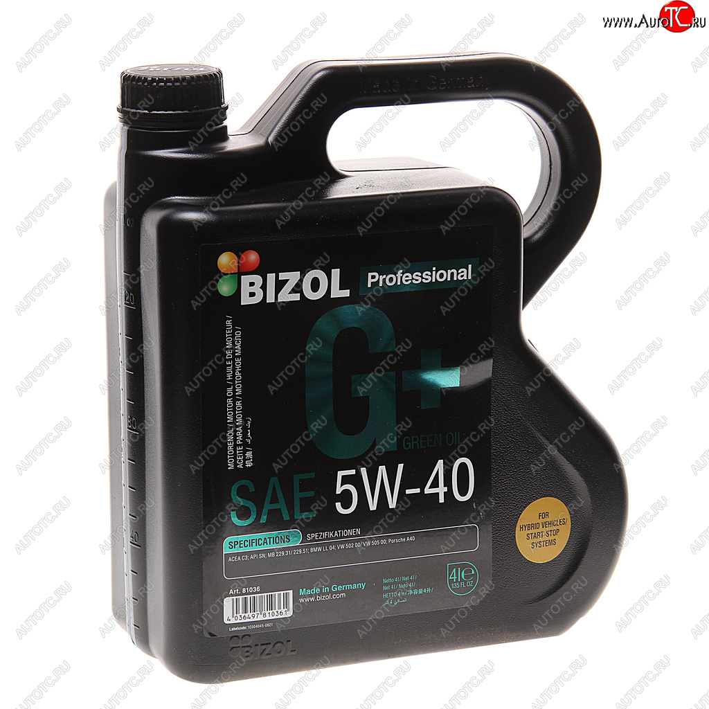 5 249 р. Масло моторное GREEN Oil+ 5W40 синт.4л BIZOL BIZOL 81036 BIZOL 81036  с доставкой в г. Кемерово
