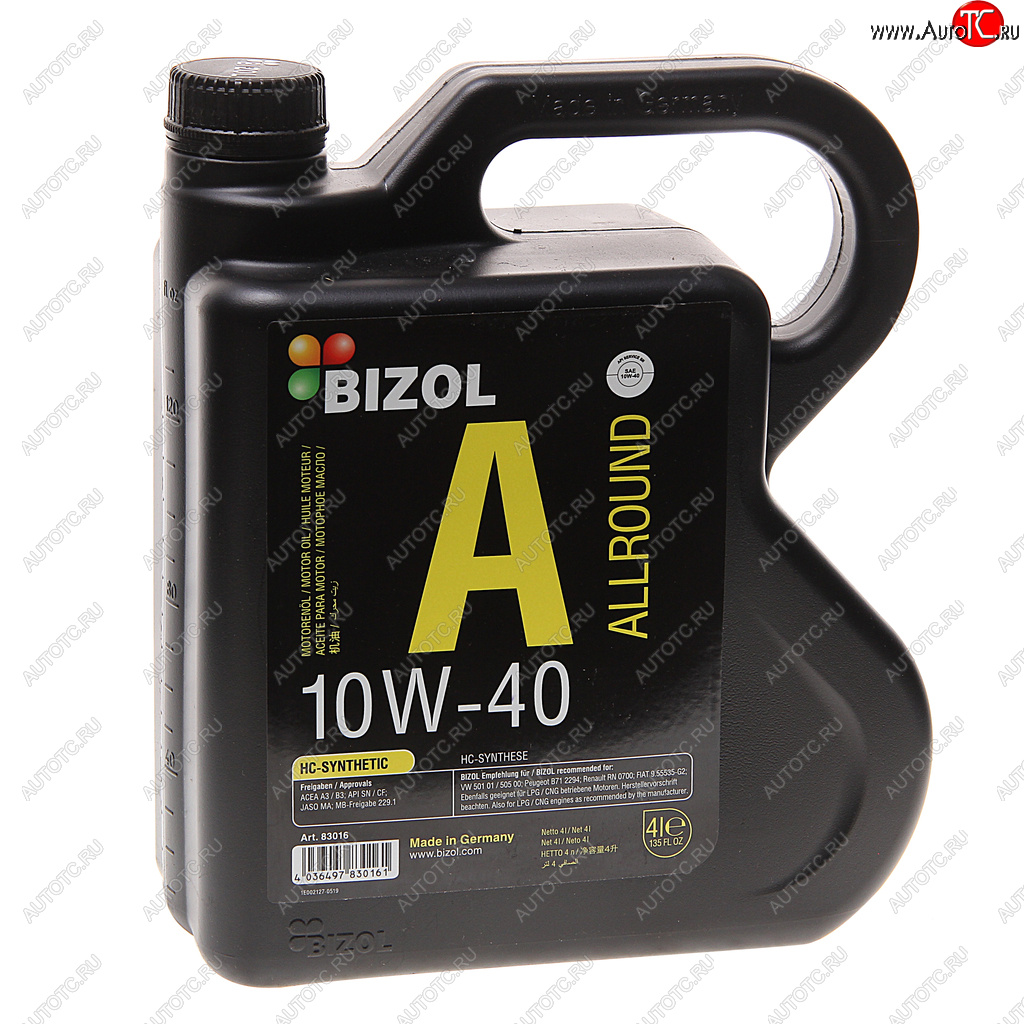 3 389 р. Масло моторное ALLROUND 10W40 п/синт.4л BIZOL BIZOL 83016 BIZOL 83016  с доставкой в г. Кемерово
