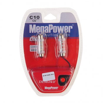229 р. Лампа светодиодная 12V C10W SV8.5-8 39мм 6000K 6 светодиодов блистер (2шт.) с тестером MEGAPOWER MEGAPOWER-AUTOMOTIVE 85154w-2блт  с доставкой в г. Кемерово. Увеличить фотографию 1